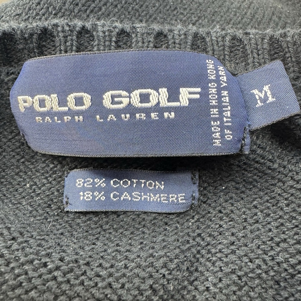 Polo Golf Ralph Lauren Cable Knit Sweater Medium Black Green Preppy Cashmere - Picture 2 of 11
